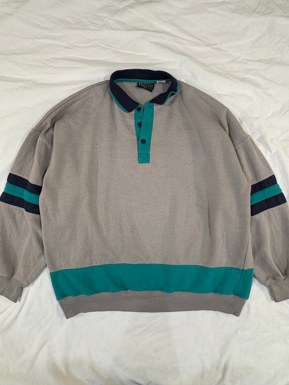 VTG 80s/90s Nucleus Gray Collared Pullover Sweatshirt Size XL